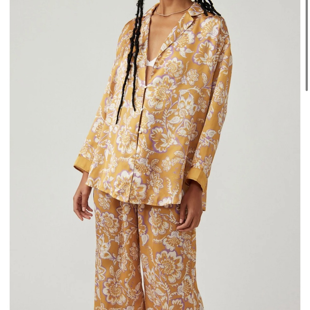 Free People Dreamy Daze pajamas in Golden NWOT